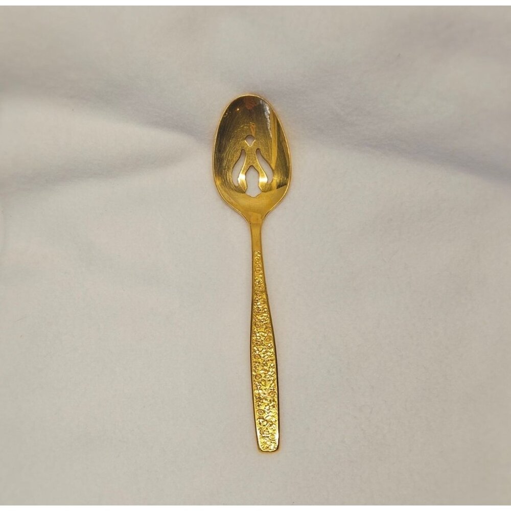 Rogers Cutlery Golden Spring Garden Gold Electroplate Pierced Serving Spoon